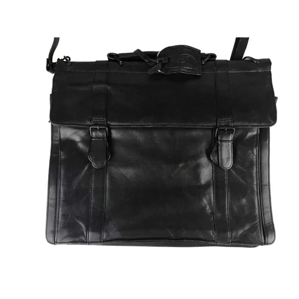 Mark Phillip Unisex Adults Black Full Grain Leather Briefcase Document Case Bag‎